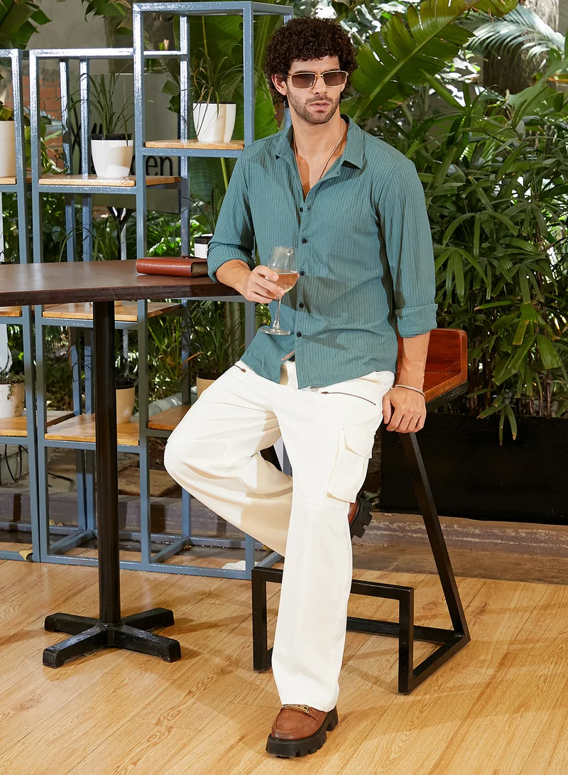 CAHOOT  Men's Sea Green Trough-Tactile Regular Shirt For Casual Wear | Spread Collar | Long Regular Sleeves | Button Closure | Shirt Crafted With Comfort Fit For Everyday Wear for Men | Best Price UAE